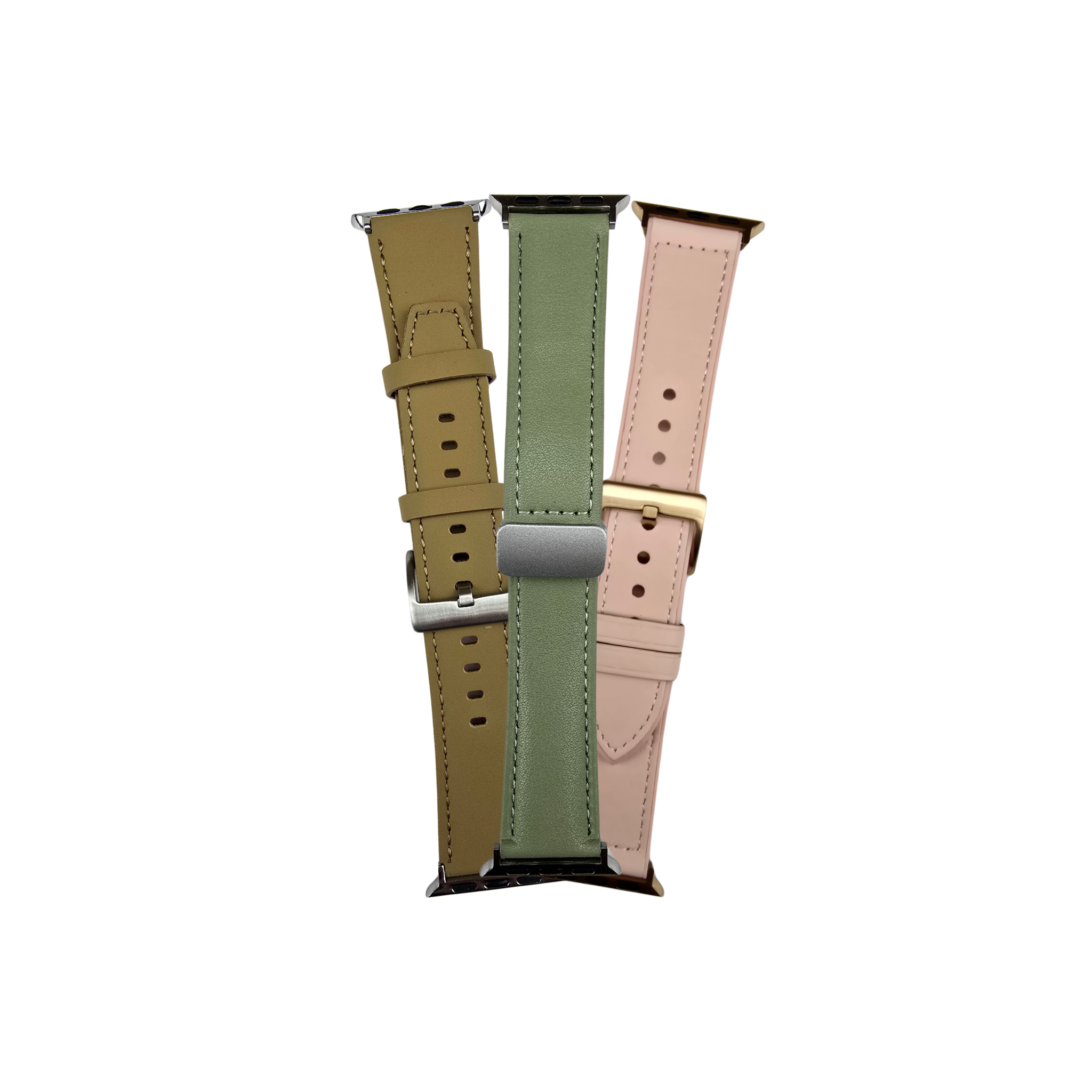 Apple Watch Silikonarmband Bundle von Smartbandz in Hellgrün, Rosa und Hellbraun – hautfreundliche Armbänder Verve, Klassic & Luxe für Damen und Herren, kompatibel mit 38–49 mm Apple Watch.